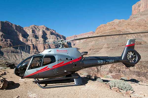 Maverick helicopter landed on floor of Grand Canyon