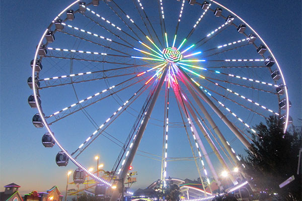 The Great Smoky Mountain Wheel lit up at twilight, The Island at Pigeon Forge, TN