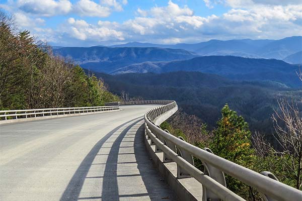 Beautiful summer view of Foothills Parkway bridge overlooking the Smoky Mountains, TN