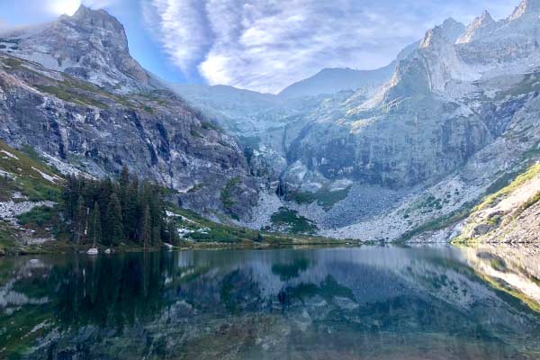 Mountains reflect across Hamilton Lake in Sequoia National Park
