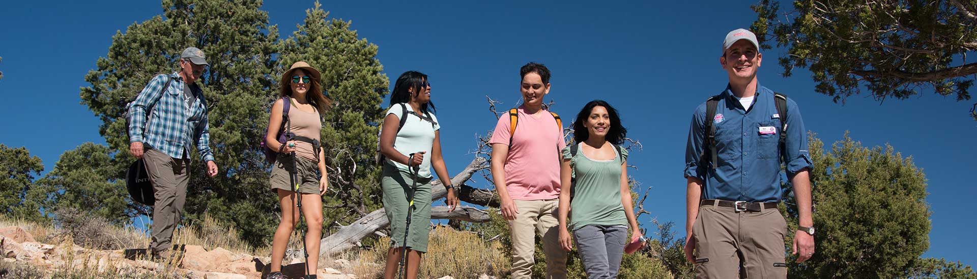 Pink Jeep® adventure guide and guests hiking the Hermit Trail at Grand Canyon National Park.