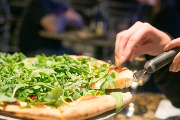 Close-up of organic, wood fired pizza from Pisa Lisa, Sedona, AZ