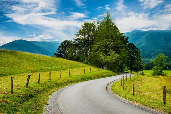 Paved loop road around Cades Cove, Great Smoky Mountains National Park, TN