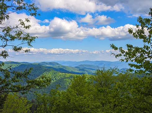 Beautiful summer view of Great Smoky Mountains National Park with blue sky