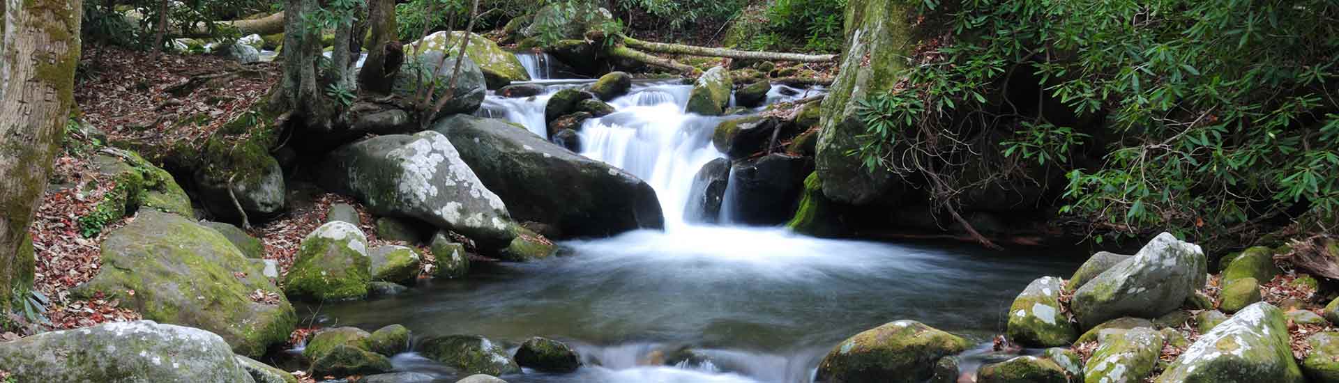 Water flowing over a creek near Cherokee Orchard Road in the Great Smoky Mountains National Park, TN.