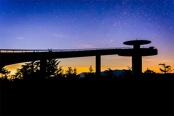 Twilight stars over Clingman's Dome Observation Tower, Great Smoky Mountains National Park, Tennessee.