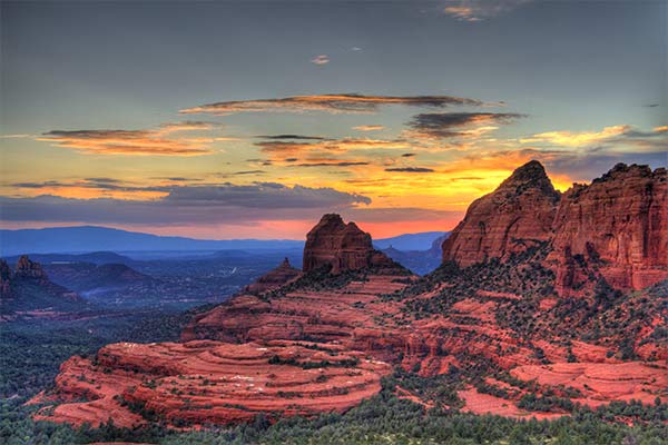 Dramatic sunset view of the Cowpies, Bear Wallow Canyon and Sedona from the Schnebly Hill Road Vista.