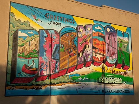 Greetings from Branson Missouri, Branson Mural in Historic Downtown Branson.