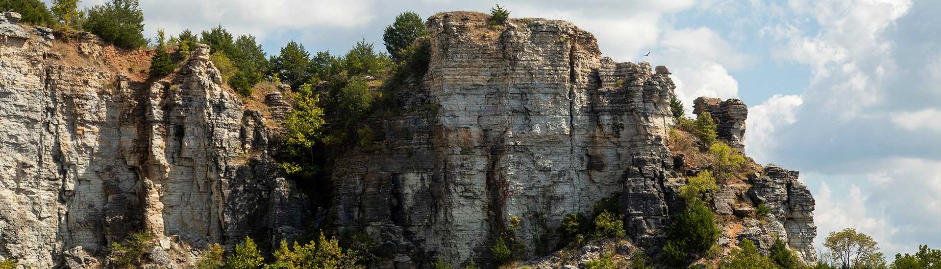 Looking up at Table Rock from the shoreline of Table Rock Lake, Branson, MO.