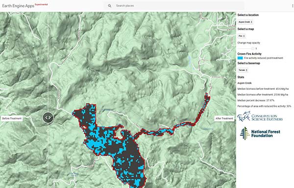 Screenshot of an online Northern Arizona Fire Risk Map Viewer, developed by the National Forest Foundation.