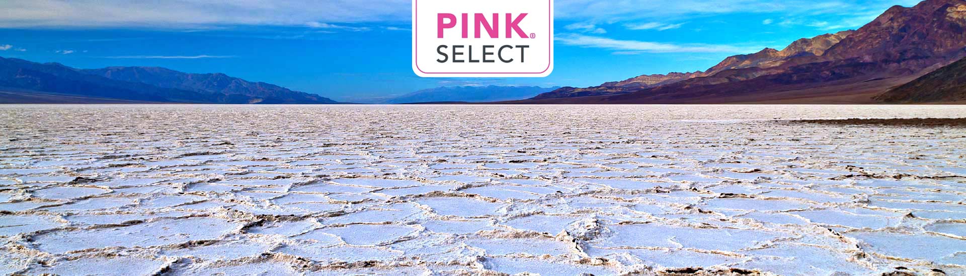 Pink Select Death Valley premium journey tour header image with logo.
