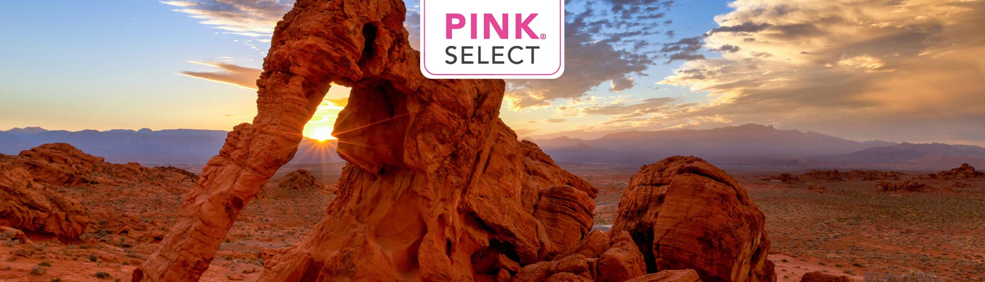 Pink Select Valley of Fire premium journey tour header image with logo.
