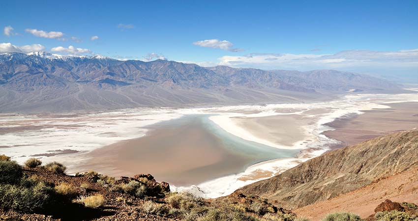 Looking down at the salt flats from Dante's View, Death Valley National Park, California USA.