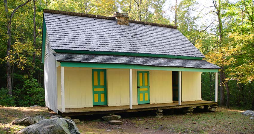 The Alfred Reagan Homestead on the Roaring Fork Motor Nature Trail in the Great Smoky Mountains near Gatlinburg.