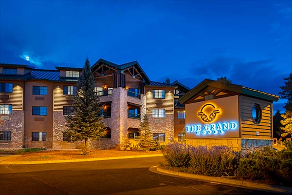 The Grand Hotel at the Grand Canyon, a chalet-style hotel located at 149 State Highway 64 in Tusayan, is pictured at dusk.