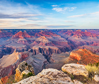 Beautifully colorful geologic formations viewed from the South Rim of Grand Canyon National Park.