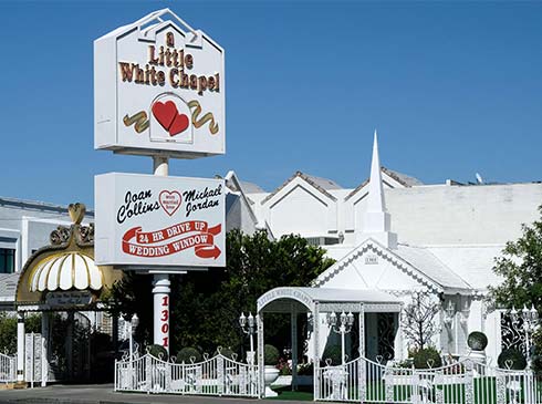 The historic Little White Wedding Chapel, on Wedding Chapel Row, is Las Vegas's most famous drive-thru wedding chapel, 