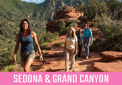 Tour group hiking on an Arizona trail, Arizona and Southwest promotion offer summer 2025.