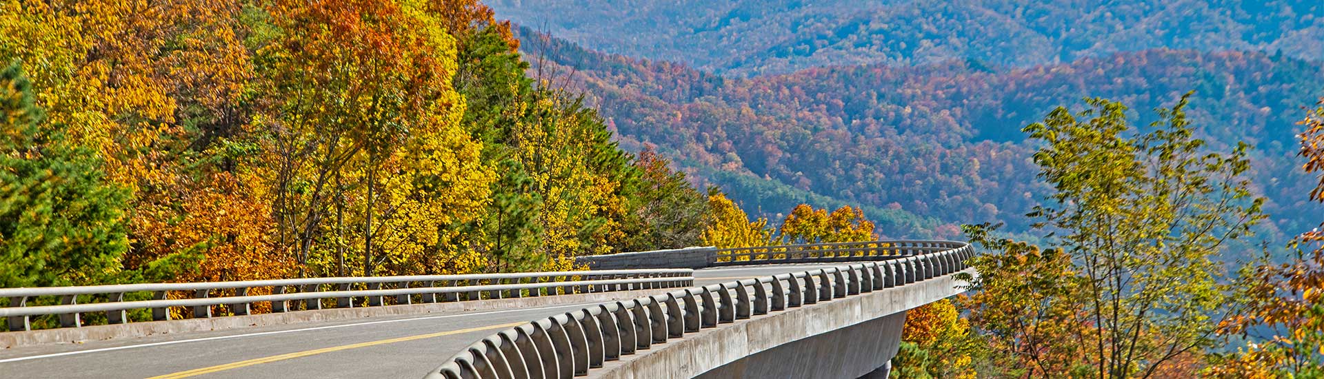 Fall colors drape the landscape along the missing link section of Foothills Parkway West in the Great Smoky Mountains National Park.