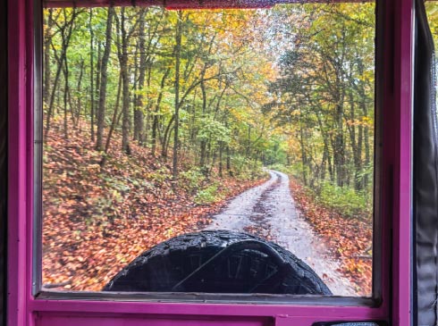 View of fall foliage from a Pink Jeep Tour in Branson, MO.